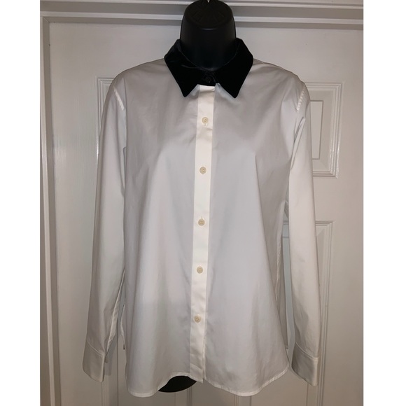 Theory Detachable Velvet Collar Fancy Button Down White Shirt –– NWT - Picture 1 of 17